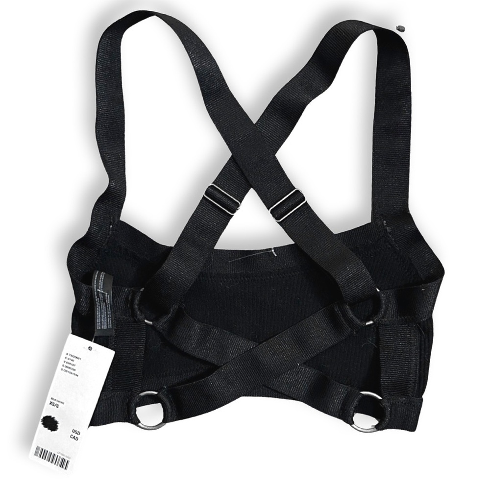 [ URBAN OUTFITTERS ] Black Ribbed Stretch Bra w/O-Ring Cross Straps : XS…